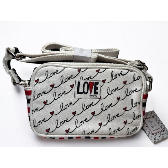 Brighton Handbags - NWT Brighton Love Scroll Canvas Crossbody Bag Purse White Red Black Hearts